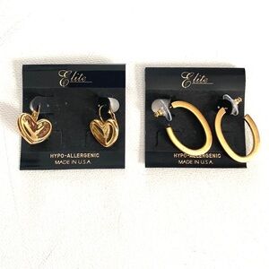 Elite Fashion Earrings Lot of (2) Gold earrings, All New on board